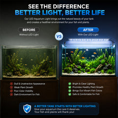 Ultra Thin LED Aquarium Light, XML-50 Fish Tank Light with High Brightness and Wide Light Coverage, Adjustable Width, Easy to Install, Energy Efficient Lighting for Freshwater and Planted Aquariums