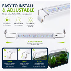 Ultra Thin LED Aquarium Light, XML-50 Fish Tank Light with High Brightness and Wide Light Coverage, Adjustable Width, Easy to Install, Energy Efficient Lighting for Freshwater and Planted Aquariums