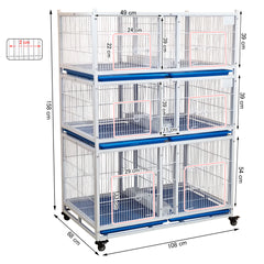 6-Compartment Bird Cage with Wheels, Stackable Breeding Cage for Parakeets, Lovebirds, Finches, Canaries and Small Birds, Heavy Duty Metal Bird Aviary, Individual Bird Housing with Feeding Doors, Slide-Out Trays and Lockable Access Doors