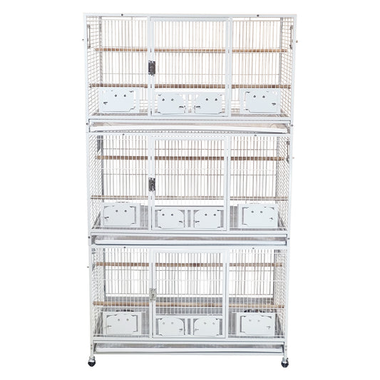Large 3 Tier Bird Breeding Cage with Wheels, Heavy Duty Metal Parrot Cage for Macaws, Cockatiels, Lovebirds, Finches and Small Birds, Stackable Aviary with Breeding Boxes, Lockable Doors, Indoor Outdoor Bird Habitat