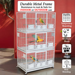Large 3 Tier Bird Breeding Cage with Wheels, Heavy Duty Metal Parrot Cage for Macaws, Cockatiels, Lovebirds, Finches and Small Birds, Stackable Aviary with Breeding Boxes, Lockable Doors, Indoor Outdoor Bird Habitat