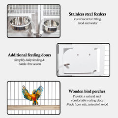 Large 3 Tier Bird Breeding Cage with Wheels, Heavy Duty Metal Parrot Cage for Macaws, Cockatiels, Lovebirds, Finches and Small Birds, Stackable Aviary with Breeding Boxes, Lockable Doors, Indoor Outdoor Bird Habitat