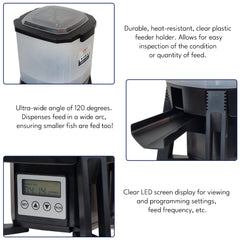 Solar Automatic Fish Feeder for Ponds CFF-206, Outdoor Fish Food Dispenser for Koi and Goldfish, Solar Powered Automatic Pond Feeding System