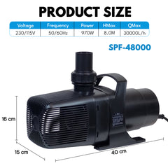 BOYU SPF-48000 Pond Pump with Convenient Handle & Nozzles, High-Flow Water Pump for Koi Ponds, Waterfalls, Fountains & Pond Filtration Systems