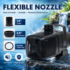 BOYU SPF-48000 Pond Pump with Convenient Handle & Nozzles, High-Flow Water Pump for Koi Ponds, Waterfalls, Fountains & Pond Filtration Systems
