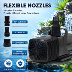 Multi-System Pond Pump with Nozzles & Convenient Handle, Submersible Water Pump for Ponds, Aquariums, Waterfalls and Fountains, High-Flow Circulation Pump (SP606)