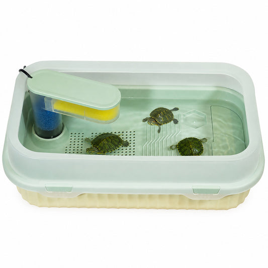 Large Turtle Tank with Built-in Filter & Basking Platform, Plastic Turtle Habitat for Aquatic Turtles, Reptile Aquarium Starter Kit, Easy Clean Turtle Enclosure for Small Turtles