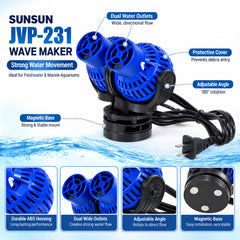 SUNSUN JVP-231 Wave Maker, Dual-Head Aquarium Circulation Pump for Freshwater & Marine Tanks, Powerful Water Flow