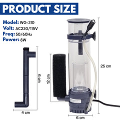 WG-310 Aquarium Protein Skimmer for Saltwater Marine Aquariums, Internal Protein Skimmer with Built-in Pump, Efficient Foam Filtration for Reef & Marine Fish Tanks