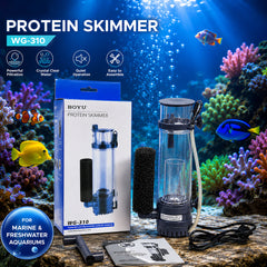 WG-310 Aquarium Protein Skimmer for Saltwater Marine Aquariums, Internal Protein Skimmer with Built-in Pump, Efficient Foam Filtration for Reef & Marine Fish Tanks