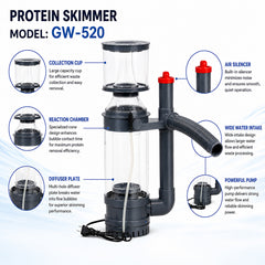 BOYU WG-520 Protein Skimmer for Marine & Saltwater Aquariums, Internal Aquarium Skimmer with High-Efficiency Foam Fractionation, Adjustable Water Level, Quiet Operation, Reef Tank Filter