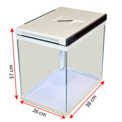 Glass Aquarium Starter Kit – Ultra-Clear Nano Fish Tank with Smart Digital Temperature Display, Built-In Top Filtration, Water Pump, and LED Light for Betta, Shrimps, and Small Fish (White)