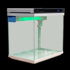 Glass Aquarium Starter Kit – Ultra-Clear Nano Fish Tank with Smart Digital Temperature Display, Built-In Top Filtration, Water Pump, and LED Light for Betta, Shrimps, and Small Fish (White)
