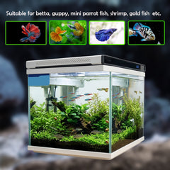Glass Aquarium Starter Kit – Ultra-Clear Nano Fish Tank with Smart Digital Temperature Display, Built-In Top Filtration, Water Pump, and LED Light for Betta, Shrimps, and Small Fish (White)