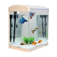 Glass Fish Tank Eco-Aquarium with Integrated Top Filter and LED Lighting System, 20-Liter Desktop Starter Kit for Freshwater and Saltwater Fish ( White )