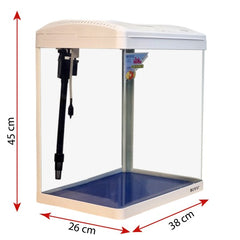 Glass Fish Tank Eco-Aquarium with Integrated Top Filter and LED Lighting System, 20-Liter Desktop Starter Kit for Freshwater and Saltwater Fish ( White )