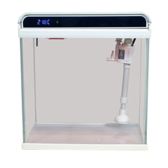 Sunsun Smart Desktop Glass Aquarium Kit - 12Ltr Small Fish Tank with Built-in Top Filter Pump, LED Hood Light, and Real-Time Digital Temperature Display, Starter Kit for Betta and Goldfish ( White )