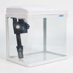 JEBO Small Desktop Aquarium Fish Tank with Built-In Top Filter and Submersible Water Pump, White Mini Nano Glass Tank Starter Kit for Betta, Guppies, and Shrimp