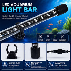 LED Aquarium Light for Fish Tanks, Multicolor LED Aquarium Lighting with Remote Control, Adjustable Mounting with Suction Cups, 3 Size Options