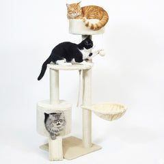 Cat Tree Tower with Condo and Hammock for Kittens & Adults Cats, 116 cm Multi-Level Cat Activity Center with Ladder, Sisal Scratching Posts, Plush Top Bed, large Platform and Hanging Ball, (Beige)