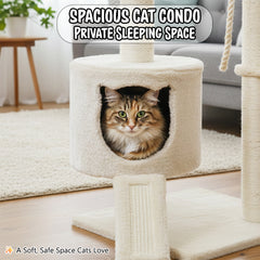 Cat Tree Tower with Condo and Hammock for Kittens & Adults Cats, 116 cm Multi-Level Cat Activity Center with Ladder, Sisal Scratching Posts, Plush Top Bed, large Platform and Hanging Ball, (Beige)
