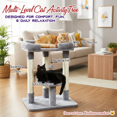 Cat Tree Tower Large Top Perches, Cozy lounge Bed, & Soft Plush, 67cm Multi-Level Cat Condo with Sisal Scratching Posts, Hanging Plush Ball, Cat Activity Center for Indoor Kittens & Adult Cats, (Gray)