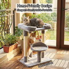 Cat Tree Tower Large Top Perches, Cozy lounge Bed, & Soft Plush, 67cm Multi-Level Cat Condo with Sisal Scratching Posts, Hanging Plush Ball, Cat Activity Center for Indoor Kittens & Adult Cats, (Gray)