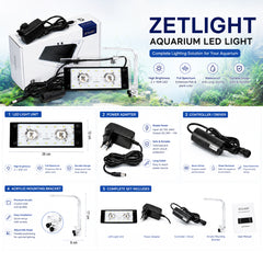 Aquarium LED Light, 2 x 10W Full Spectrum Fish Tank Light with Bluetooth App Control, Adjustable Light Intensity, High Brightness, Waterproof IPX4, Acrylic Mounting Bracket for Freshwater, Reef and Planted Tanks