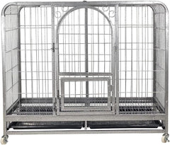 Large Dog Cage with Metal Frame - Dog Crate with Bottom Tray, Moveable Design, Top Cover, Front Door with Feeding Access for Indoor & Outdoor Use, Suitable for All Breeds (Grey, Large)