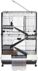 Multi-layer Pet Cage with Universal wheels, Pull-out Tray, Open-Top & Transparent Access Door, 115 cm Indoor Outdoor Cage for Rabbits, Ferret, and Small pets, Rabbit Cage with Ladder (Black)