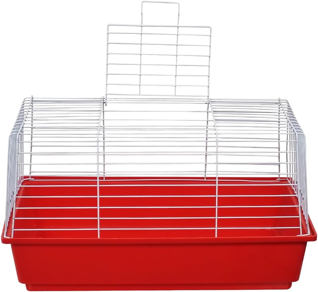 Rabbit cage with Open-top design, Leak-proof base, Durable metal wire, and Detachable design, Plastic rabbit cage for hamsters, Guinea pigs, and Other small pets, Easy to clean 62 cm (Red)