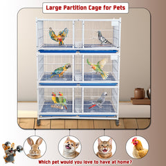 Large 3-Tier Pet Partition Cage with Wheels, Stackable Metal Animal Cage for Cats, Dogs, Rabbits, Birds and Small Pets, Multi-Compartment Breeding Kennel with Removable Trays, Lockable Doors, Indoor Pet Shop Home Use