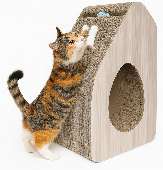 Cat Scratcher - Cat Scratching Post with Interactive Bell Ball Toy - Cat Tunnel, Catnip and Durable Corrugated Cardboard, Wear-Resistant - Cat Scratching Board for Indoor Cats & Kittens (Beige, 55 cm)