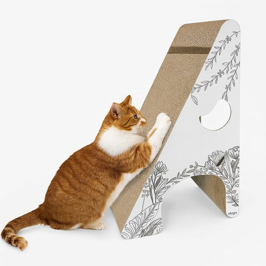 Cat Scratcher - Cat Scratching Post with Interactive Bell Ball Toy - Cat Tunnel, Catnip and Durable Corrugated Cardboard, Wear-Resistant - Cat Scratching Board for Indoor Cats & Kittens (White, 54 cm)