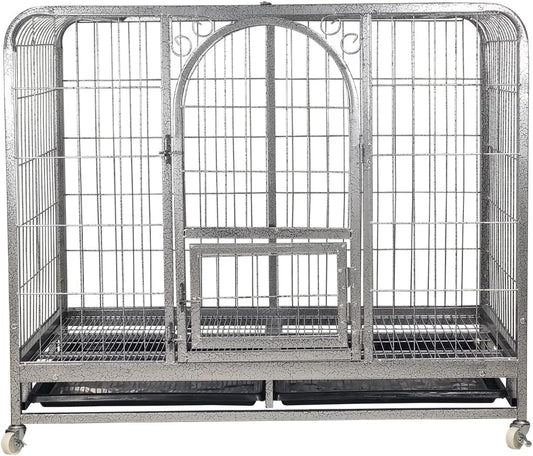 PETS Large Dog Cage - Heavy-Duty Metal Dog Crate for All Breeds - Open-Top Design with Lockable Door, Removable Tray & Universal Wheels - 110 cm Pet Cage for Indoor & Outdoor Use (Silver, Large)