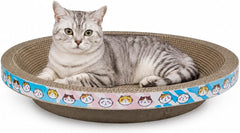 Large Cat Scratcher Bed, 46 cm Round Corrugated Cardboard with Cat Scratching Bowl, Protect Furniture, and Lounger for Cats of Different Sizes, Indoor Play and Rest, (Blue)
