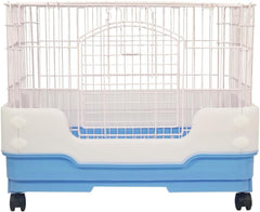 Rabbit cage with Metal wire construction, Secure door lock, Removable tray, and Universal wheels, Durable pet cage for Rabbits and Hamsters, Ideal for indoor/outdoor, Easy to clean 64 cm (Blue)