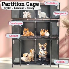 Heavy Duty Pet Cage with Divider Panels, Stackable Indoor Kennel for Multiple Pets, Ventilated & Chew Proof