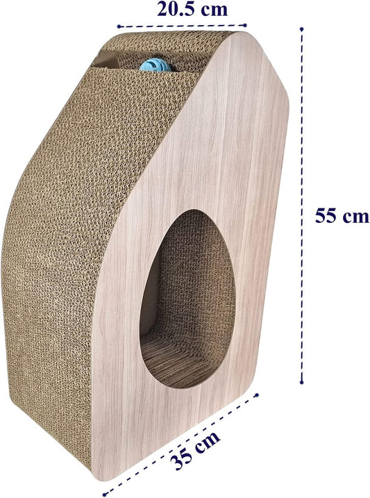 Cat Scratcher - Cat Scratching Post with Interactive Bell Ball Toy - Cat Tunnel, Catnip and Durable Corrugated Cardboard, Wear-Resistant - Cat Scratching Board for Indoor Cats & Kittens (Beige, 55 cm)
