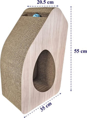 Cat Scratcher - Cat Scratching Post with Interactive Bell Ball Toy - Cat Tunnel, Catnip and Durable Corrugated Cardboard, Wear-Resistant - Cat Scratching Board for Indoor Cats & Kittens (Beige, 55 cm)