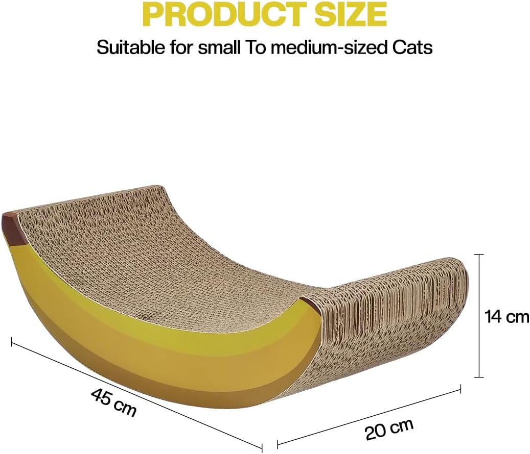 Cat scratching board with Banana design and Catnip, Heavy-duty corrugated paper scratcher for Kittens & Adult cats, Reversible cat scratch pad for claw grinding, 45 cm (Yellow)