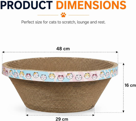 Oval Cardboard Cat Scratcher Bed, Wide Corrugated Scratching Bowl & Cozy Cat Lounger for Indoor Cats, Deep Resting Design with Decorative Pink Print for Scratching, Stretching & Napping, 45 cm