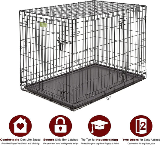 Dog crate cage for small to medium breeds, Foldable kennel playpen with Lockable doors, Durable metal wire, and Removable tray, Suitable for indoor/outdoor use, Easy to assemble 30 cm (Black)
