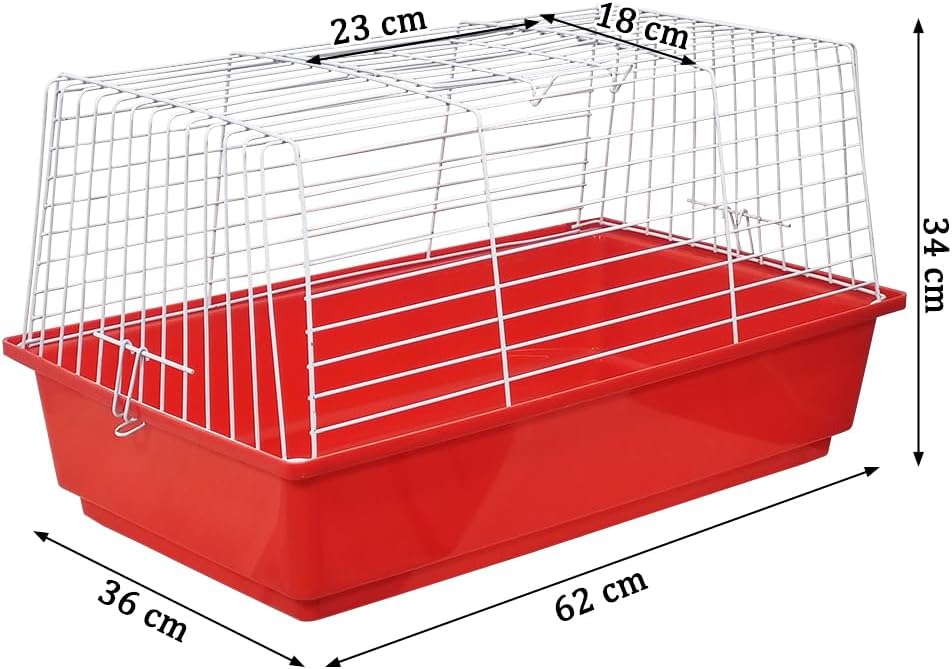 Rabbit cage with Open-top design, Leak-proof base, Durable metal wire, and Detachable design, Plastic rabbit cage for hamsters, Guinea pigs, and Other small pets, Easy to clean 62 cm (Red)