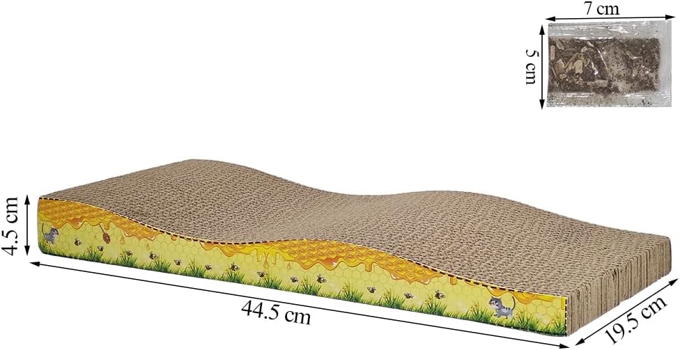 Cat scratcher pad with Wave design, Recyclable cardboard, Suitable for Cats to Rest, Grind claws and Play with Scratch box, Corrugated scratching board with Fun and Attractive, 44.5 cm (Yellow/Blue)