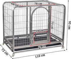 PETS Large Dog Cage - Heavy-Duty Metal Dog Crate for All Breeds - Open-Top Design with Lockable Door, Removable Tray & Universal Wheels - 110 cm Pet Cage for Indoor & Outdoor Use (Silver, Large)