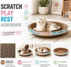 Medium Cat Scratcher Bed, Round Corrugated Cardboard Cat Scratching Bowl, Cozy Cat Lounger for Scratching, Resting and Indoor Play, 40 cm Protect Furniture, (Blue)