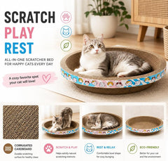 Large Cat Scratcher Bed, 46 cm Round Corrugated Cardboard with Cat Scratching Bowl, Protect Furniture, and Lounger for Cats of Different Sizes, Indoor Play and Rest, (Blue)