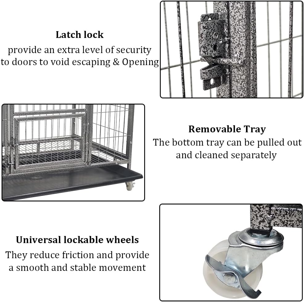 PETS Dog Cage - Heavy-Duty Metal Dog Crate for Small & Medium Dogs - Open-Top Design with Lockable Door, Removable Tray & Universal Wheels, Dog Kennel for Indoor & Outdoor Use (Silver, Medium)