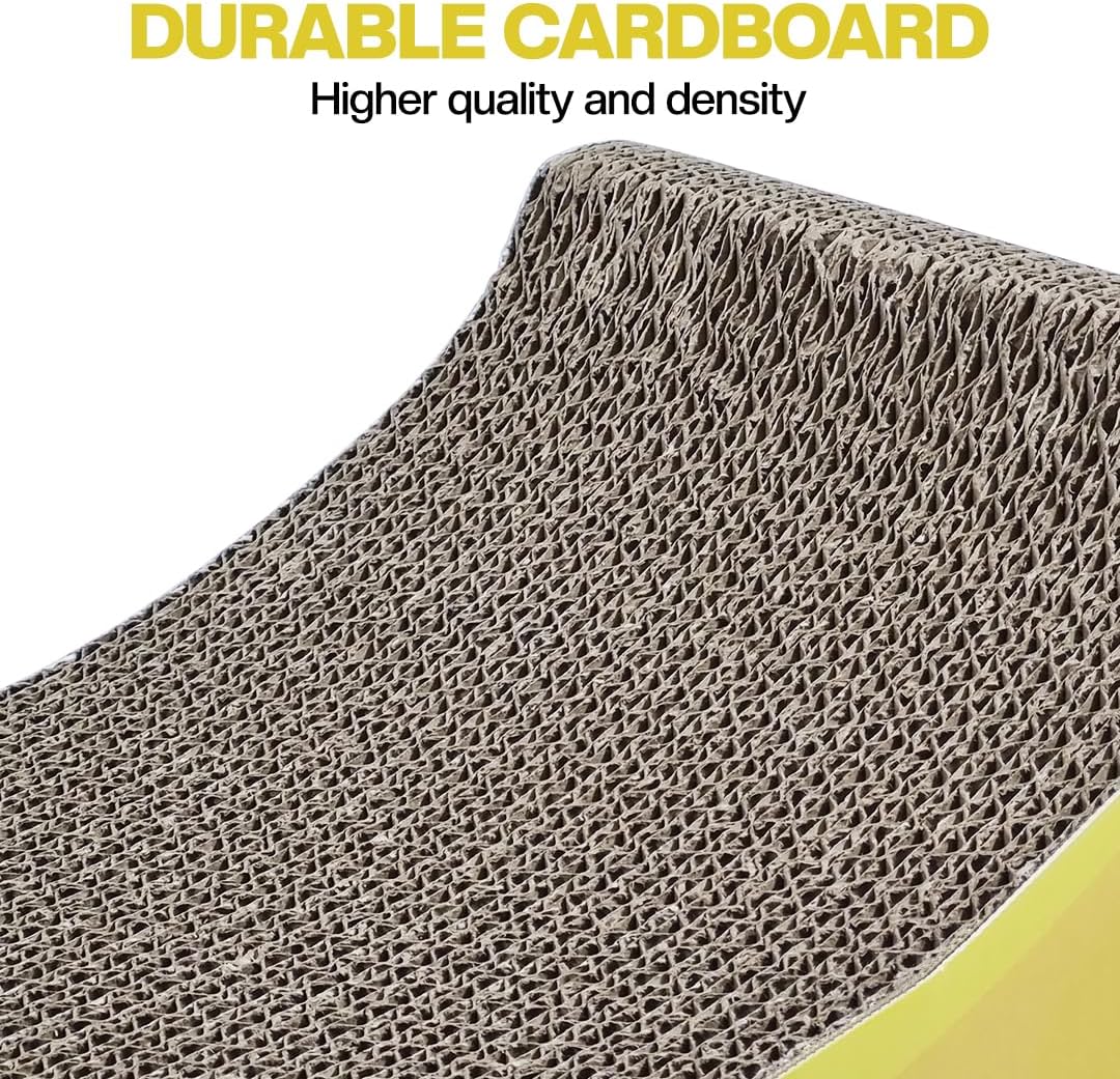 Cat scratching board with Banana design and Catnip, Heavy-duty corrugated paper scratcher for Kittens & Adult cats, Reversible cat scratch pad for claw grinding, 45 cm (Yellow)
